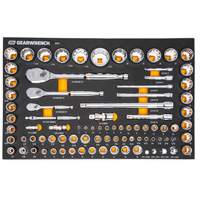 Jeu d'outils SAE/m&eacute;triques pour m&eacute;canicien &agrave; 90 dents 1/4", 3/8" & 1/2" avec plateau de rangement en mousse Duraquip Inc