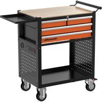 Chariot utilitaire, 4 tiroirs, Noir/Orange Duraquip Inc