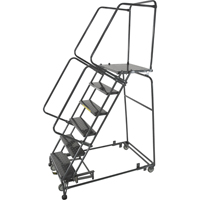 Weight Actuated Lockstep Rolling Ladders, 5 Steps, 24" Step Width, 50" Platform Height, Steel Duraquip Inc