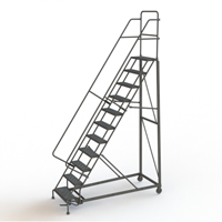 Heavy Duty Rolling Ladder, 11 Steps, 24" Step Width, 110" Platform Height, Steel Duraquip Inc