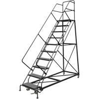 Safety Slope Rolling Ladder, 9 Steps, Perforated, 50° Incline, 90" High VC610 | Duraquip Inc