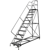 Safety Slope Rolling Ladder, 11 Steps, Perforated, 50° Incline, 110" High VC612 | Duraquip Inc