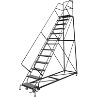 Safety Slope Rolling Ladder, 13 Steps, Perforated, 50° Incline, 130" High VC614 | Duraquip Inc