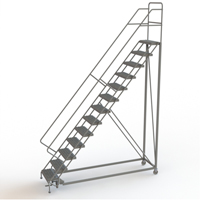 Safety Slope Rolling Ladder, 13 Steps, Serrated, 50° Incline, 130" High VC628 | Duraquip Inc