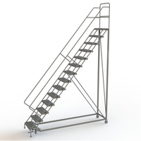 Safety Slope Rolling Ladder, 14 Steps, Serrated, 50° Incline, 140" High VC629 | Duraquip Inc