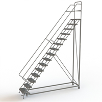 Safety Slope Rolling Ladder, 15 Steps, Serrated, 50° Incline, 150" High VC630 | Duraquip Inc