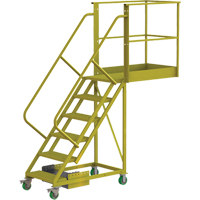 Cantilever Rolling Ladder, Unsupported, 6 Steps, 40" Platform Depth, 60" Platform Height Duraquip Inc
