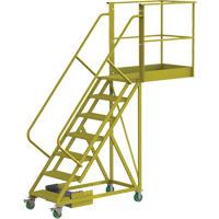 Cantilever Rolling Ladder, Unsupported, 7 Steps, 40" Platform Depth, 70" Platform Height Duraquip Inc