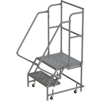 Deep Top Step Rolling Ladder, 2 Steps, 24" Step Width, 20" Platform Height, Steel Duraquip Inc