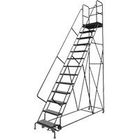 Escabeaux roulants &agrave; dessus profond, 13 marches, Largeur de la marche 24", Hauteur de la plateforme 130", Acier Duraquip Inc