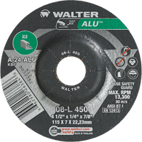 Aluminium Depressed Centre Grinding Wheels, 4-1/2" x 1/4", 7/8" Arbor, Type 27 Duraquip Inc