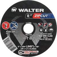 Zipcut Cut-Off Wheel, 5" x 3/64", 7/8" Arbor, Type 1, Aluminum Oxide, 12200 RPM Duraquip Inc