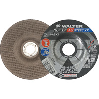 Depressed Centre Grinding Wheels - Allsteel XX, 4-1/2" x 1/8", 7/8" Arbor, Type 27, Zirconia Alumina, 13300 RPM Duraquip Inc