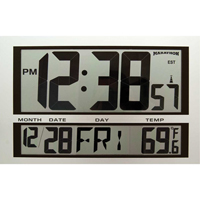 Jumbo Clock, Digital, Battery Operated, 16.5" W x 1.7" D x 11" H, Silver XD075 | Duraquip Inc