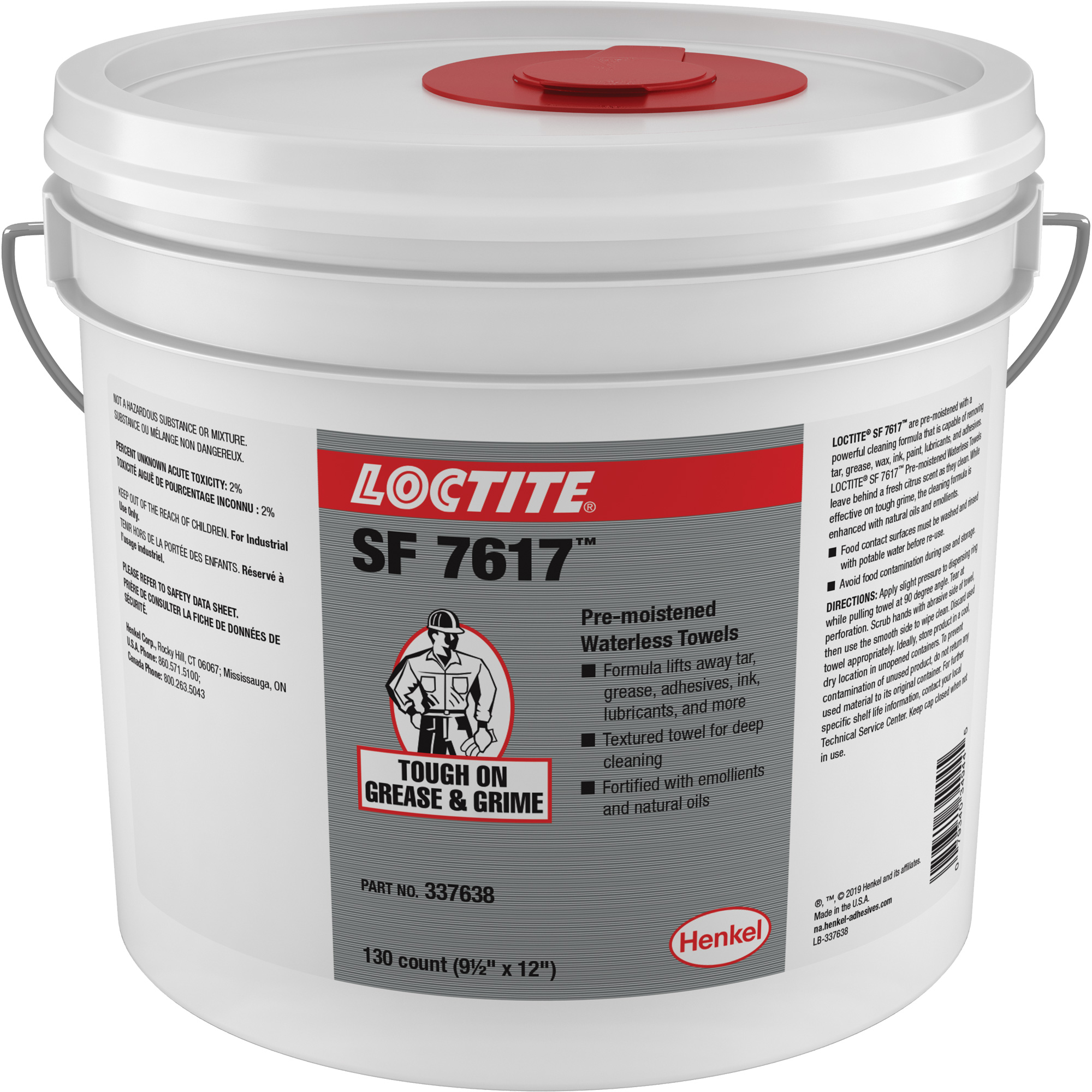 Loctite SF 7617 Industrial Hand Wipes, 130 Wipes, 12" x 91/2