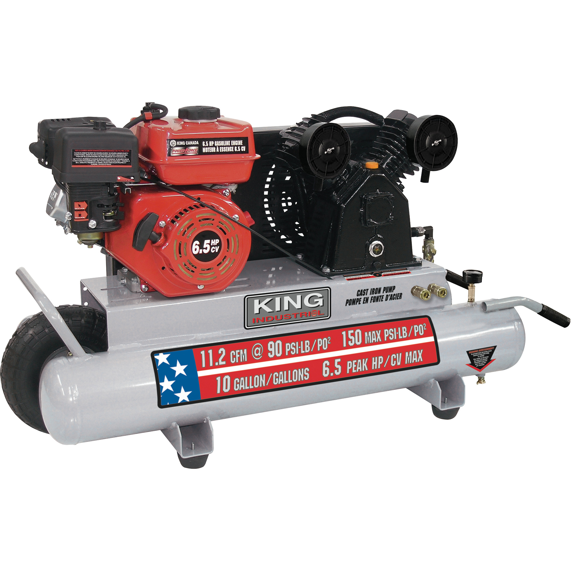 KING CANADA Compresseur d'air sur brouette, Essence, 10 gal. (12 gal. US), 150 PSI Duraquip Inc KING CANADA Compresseur d'air sur brouette, Essence, 10 gal. (12 gal. US), 150 PSI Duraquip Inc